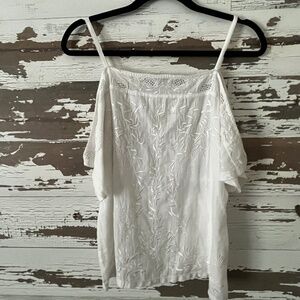 Lucky Brand Embroidered Lace Cold Shoulder Top